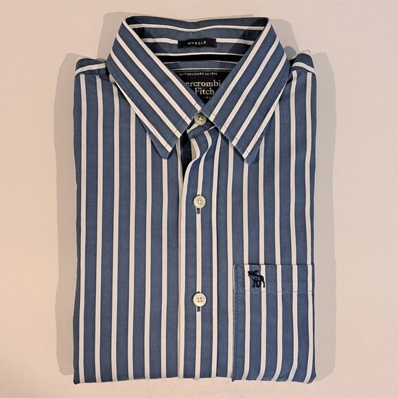 Abercrombie & Fitch Men's Small Muscle Fit Long Sleeve Button Down Striped Shirt - Picture 1 of 14